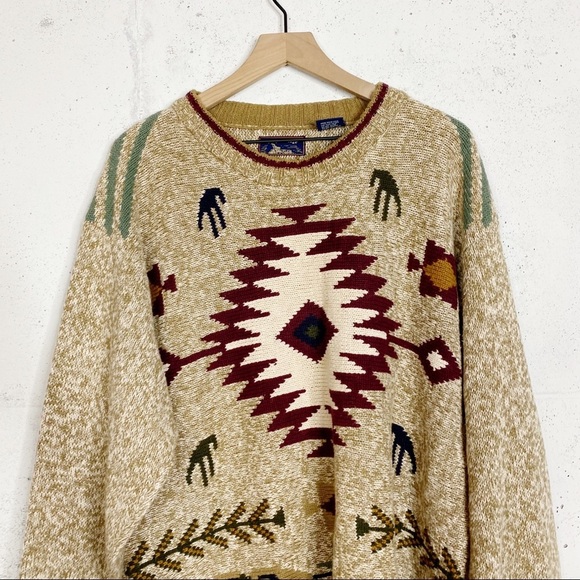 Vintage Canyon Ridge Southwestern Tribal Knit Sweater LT - Picture 2 of 9